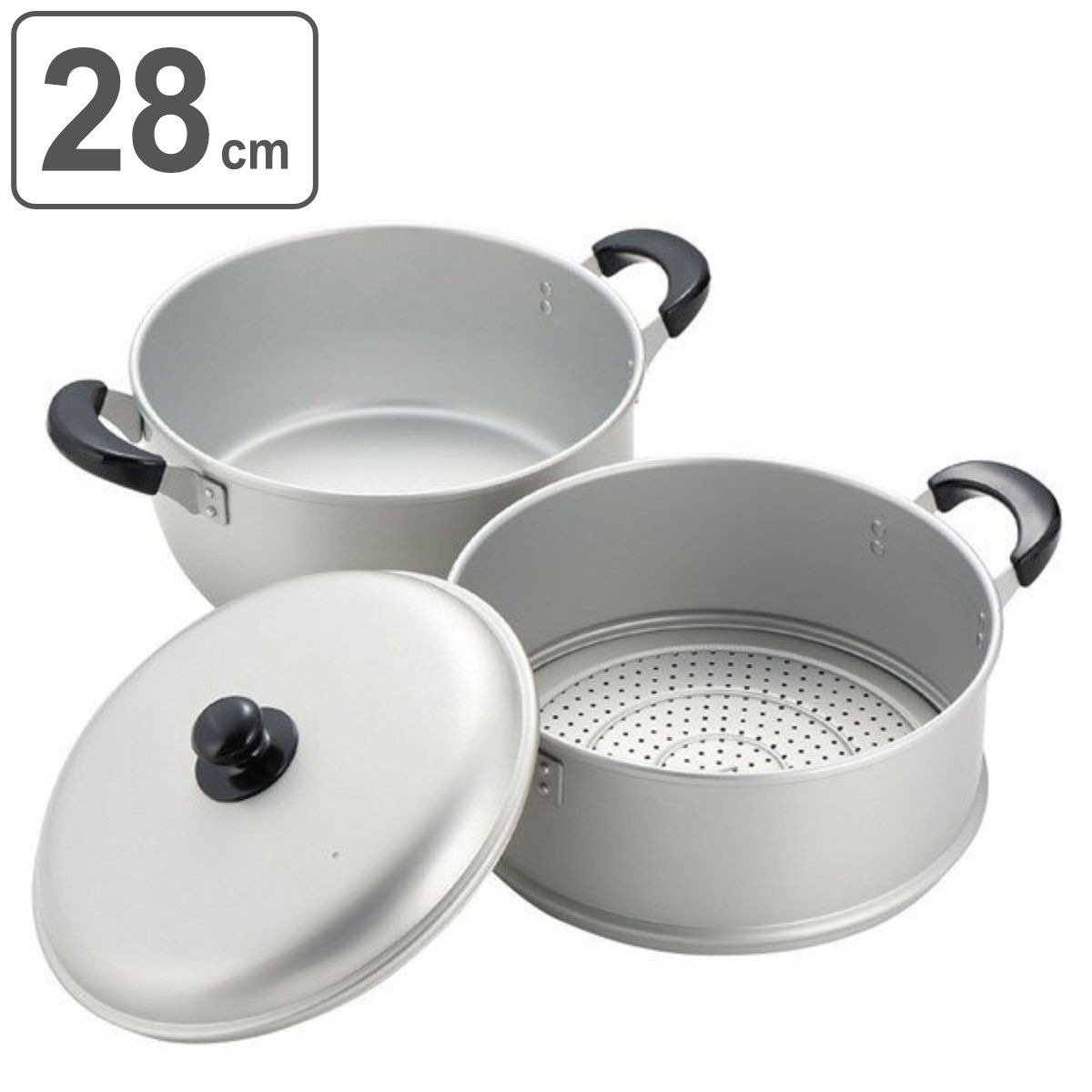 アルミ2段蒸し器 28cm ニューセレット ガス火専用 もち米1.5升 （ 2段 蒸し器 両手鍋 アルミ製 アルミ鍋 二段 むし器 蒸し料理 中華料理 調理器具 調理用品 鍋 ）