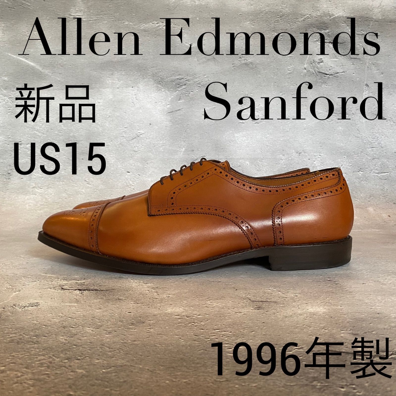 新品 Allen Edmonds Sanford セミブローグ ダービーシューズ キャップトゥ デッドストック 1996年製 革靴 ビッグサイズ