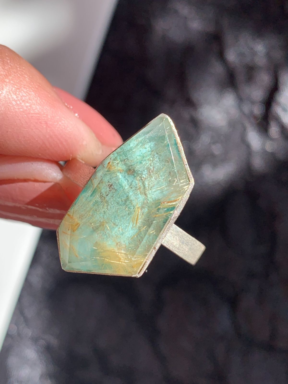 イェローシェル×ルチルクォーツ ダブレット ストーン リング シルバー78