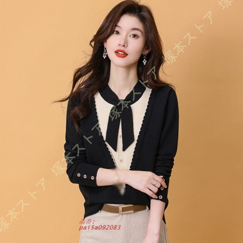 ニットセーター レディース ゆったり プルオーバー セーター 無地 ラウンドネック かわいい ニット タートルネック ファッション トップス リボン 長袖 春秋冬 pai5a092083