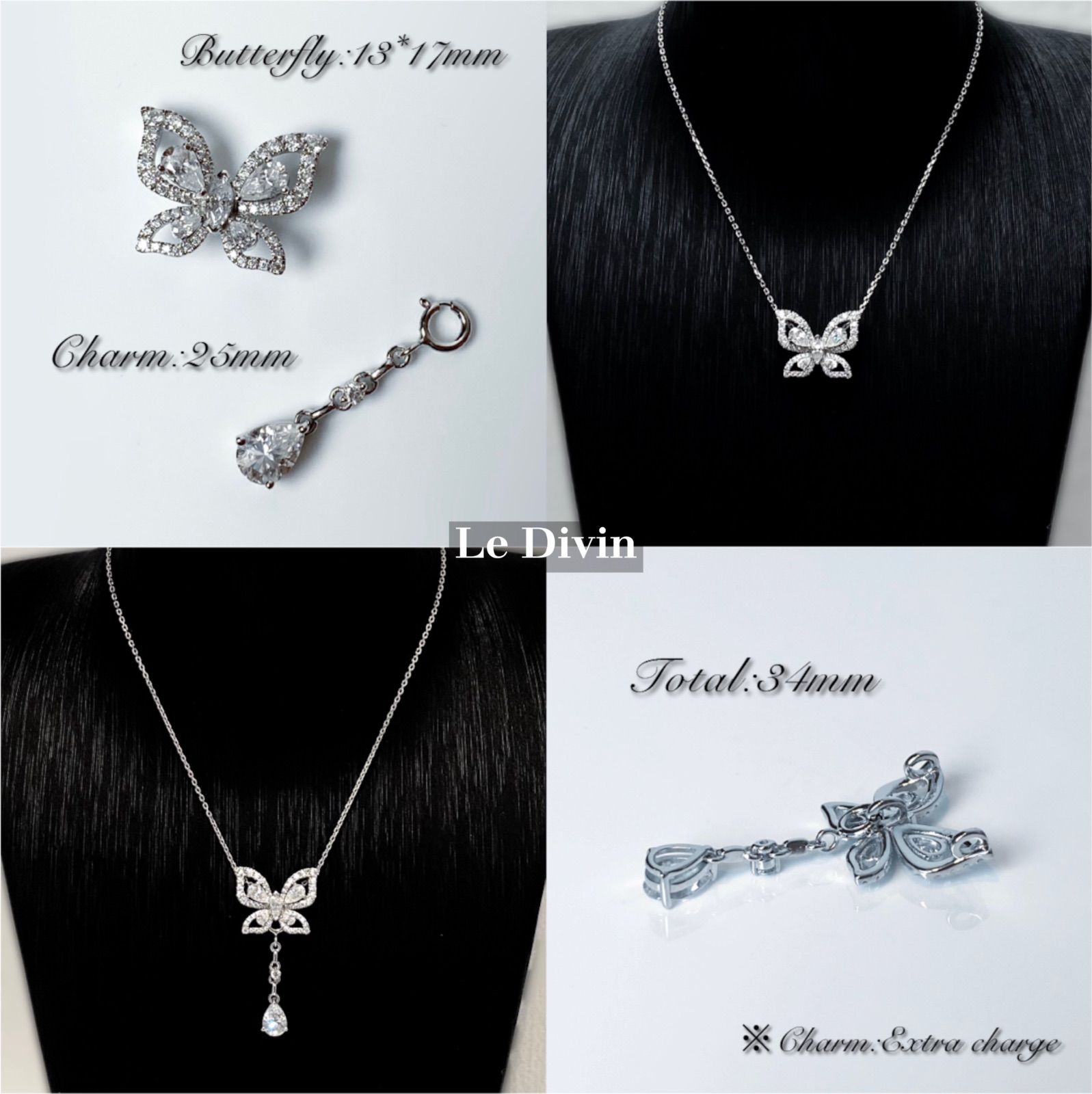 Le Divin バタフライネックレス モアサナイト Silver925 プラチナ 