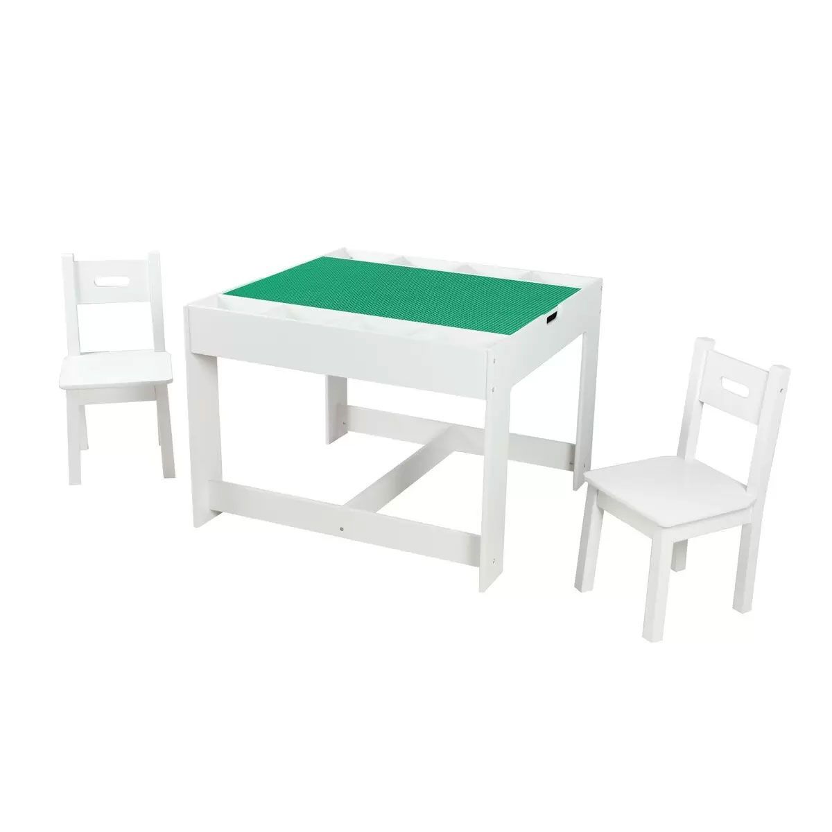 ブロック遊びテーブル チェアセット 天板2面 椅子2脚 収納スペース 組み立て式 基礎板テーブル