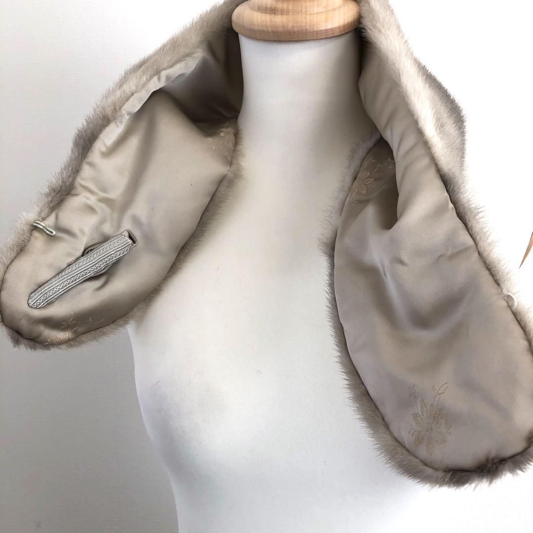 美品 毛皮 ミンク リアルファー マフラー ストール グレー ショール