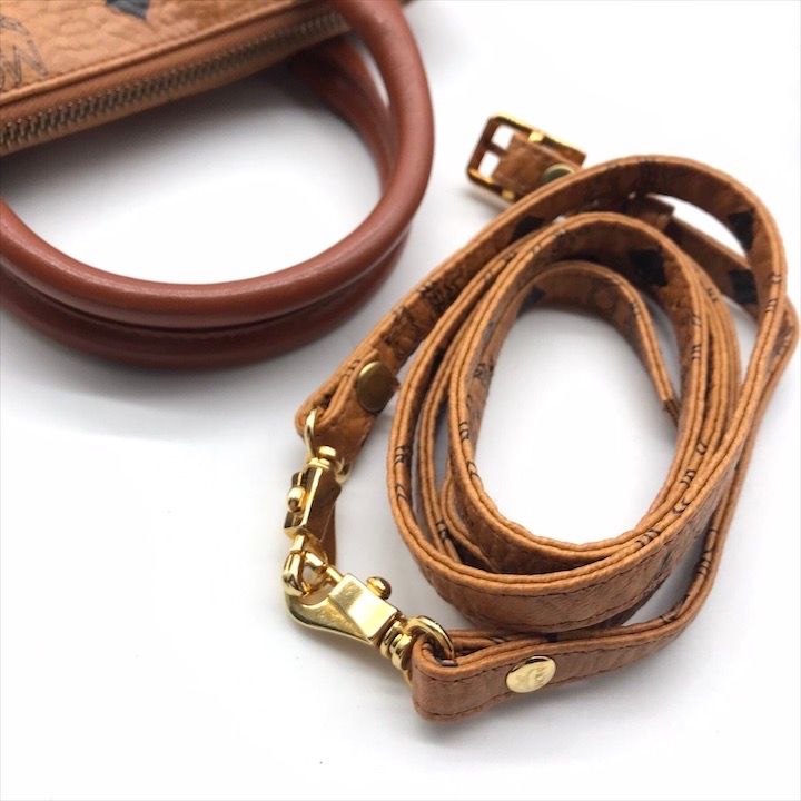 美品 MCM エムシーエム ヴィセトス柄 2WAY ショルダー ミニボストン バッグ モノグラム レザー ブラウン k2416 MCM - 美品 MCM エムシーエム ヴィセトス柄 2WAY ショルダー ミニ