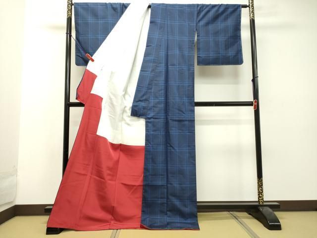 平和屋着物●本場大島紬　泥染め　車輪梅格子　藤絹織物謹製　証紙付き　ロング丈　正絹　逸品　未使用　DAAU0600tw 平和屋着物○本場大島紬 泥染め 車輪梅格子 藤絹織物謹製 証紙付き