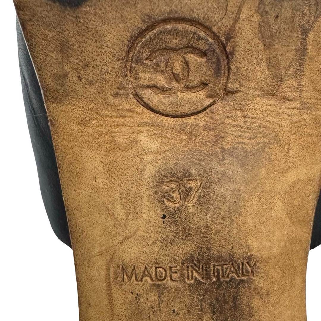  CHANEL シャネル ココマーク金具 レザー ヒールサンダル ブラック ゴールド 表記37 約24 cm MADE IN ITALY レディース ミュール サンダル ミュール