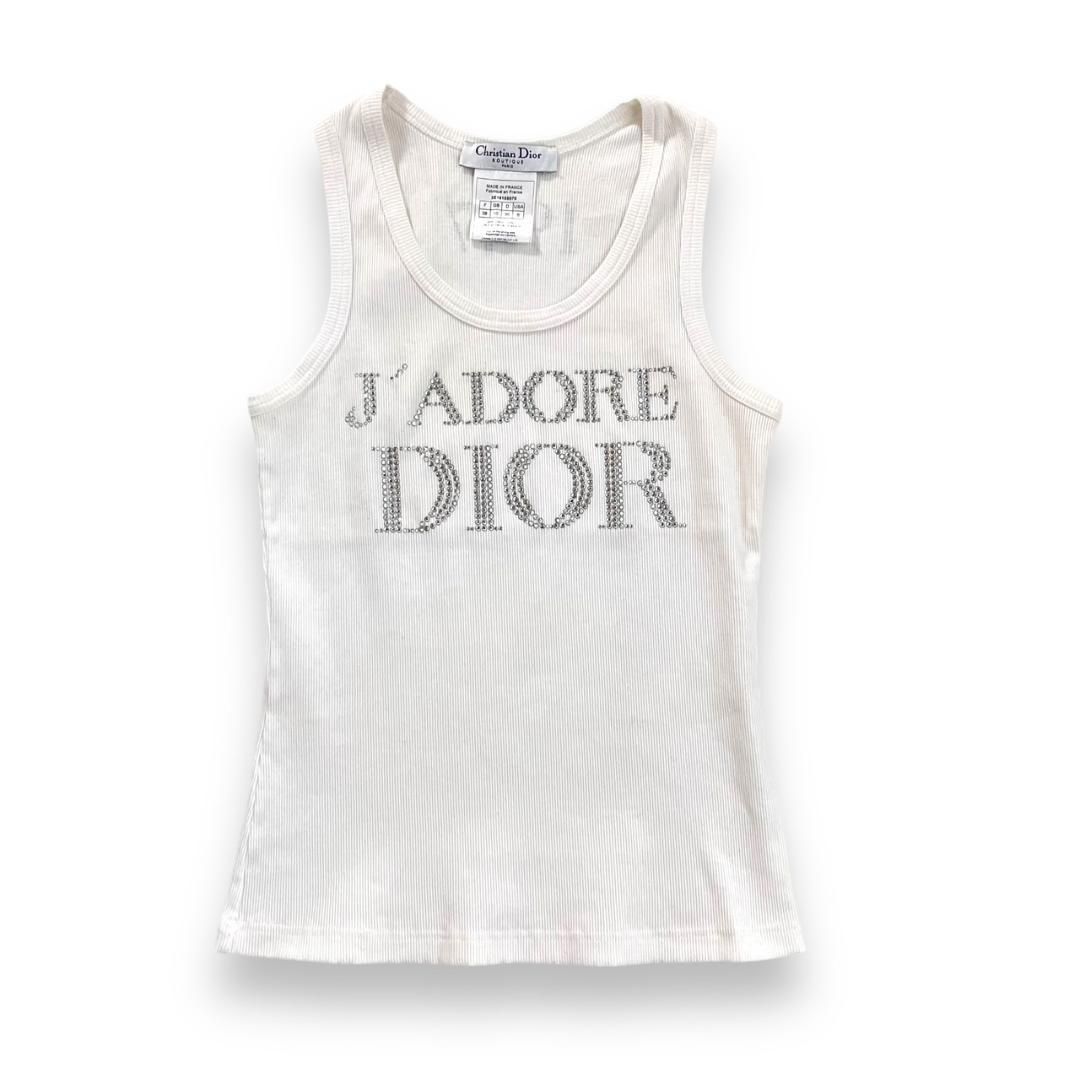 クリスチャンディオール タンクトップ 38 ラインストーン ホワイト