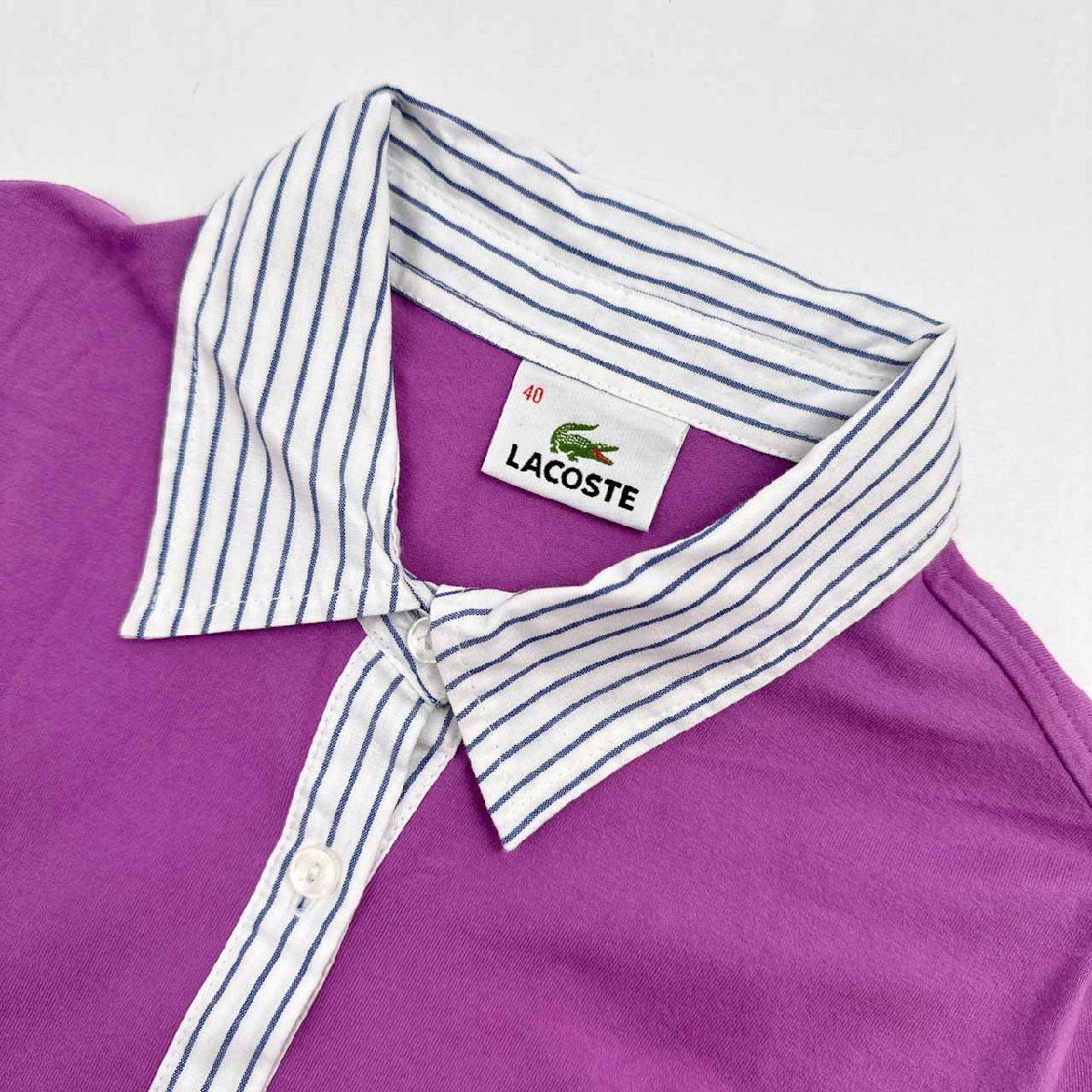 LACOSTE ラコステ 切替 デザイン ストライプ 半袖 ポロシャツ 天竺 