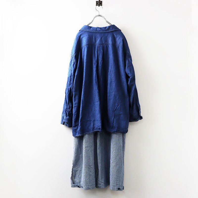 美品 アズノウアズオオラカ 大きいサイズ フリル デニムシャツワンピース 15号 美品 アズノウアズオオラカ 大きいサイズ フリル デニムシャツ