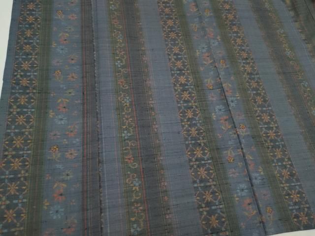 平和屋着物▽上質な小千谷紬 単衣 草花間道 正絹 逸品 CAAV0900ou