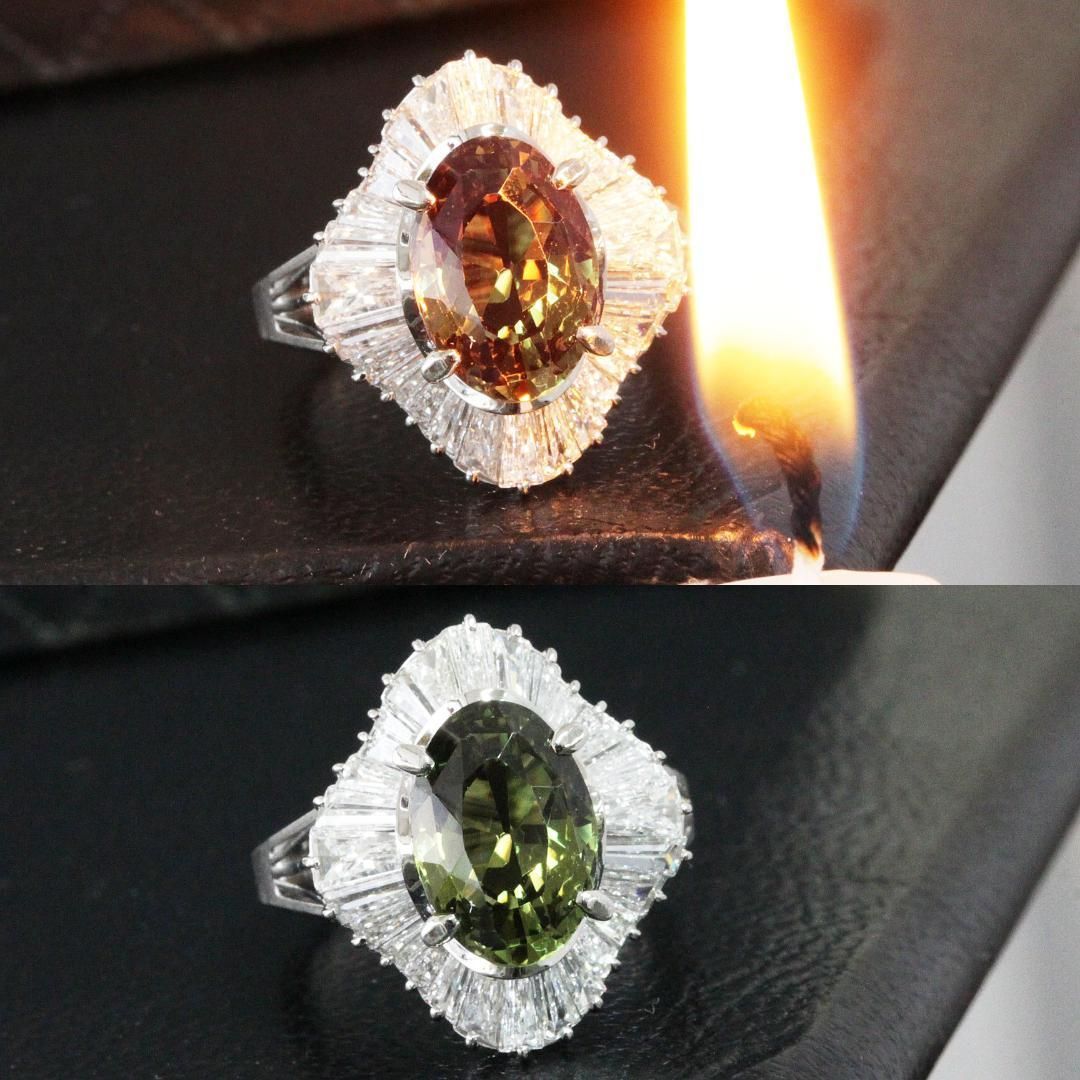 超大粒 3.72ct アレキサンドライト ダイヤモンド Pt900 リング 鑑別