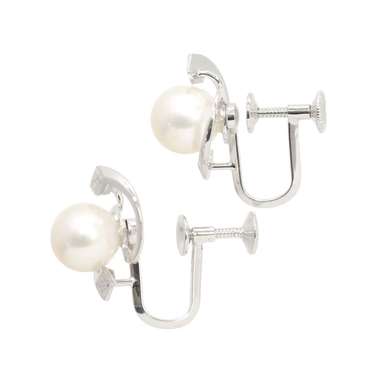 ミキモト MIKIMOTO アコヤ真珠 8.0mm イヤリング K14 WG 585 ホワイトゴールド パール Akoya Pearl  Earrings Clip on 90195602