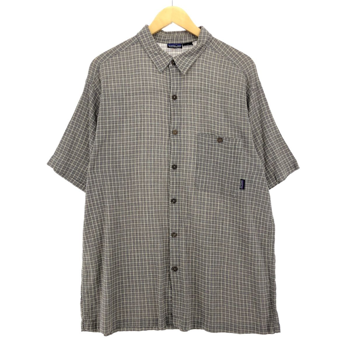 古着 00年代 パタゴニア Patagonia ORGANIC COTTON オーガニックコットン 楊柳クレープ 半袖 コットン チェックシャツ メンズXL/eaa450224
