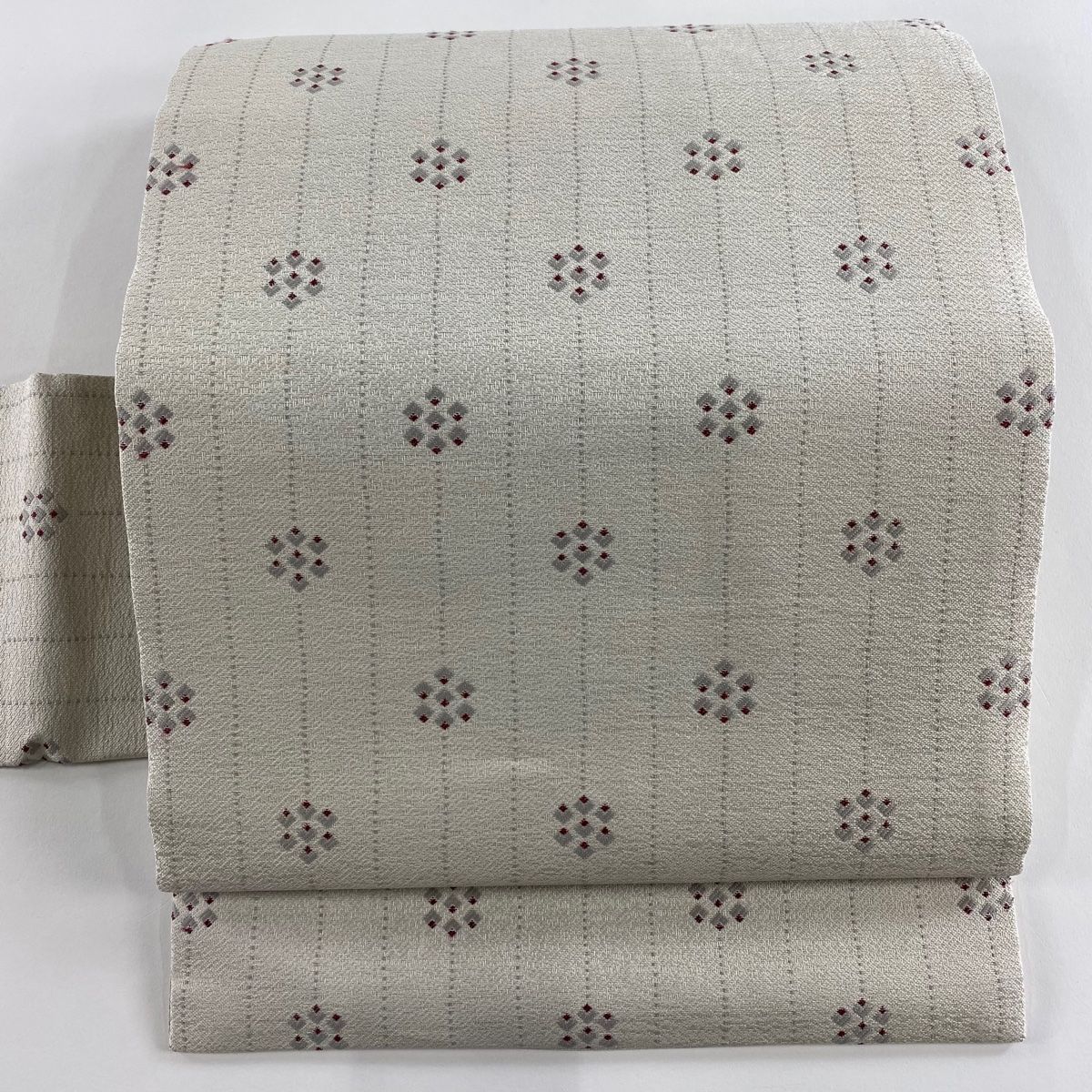 名古屋帯 秀品 縞 幾何学 ベージュ 正絹