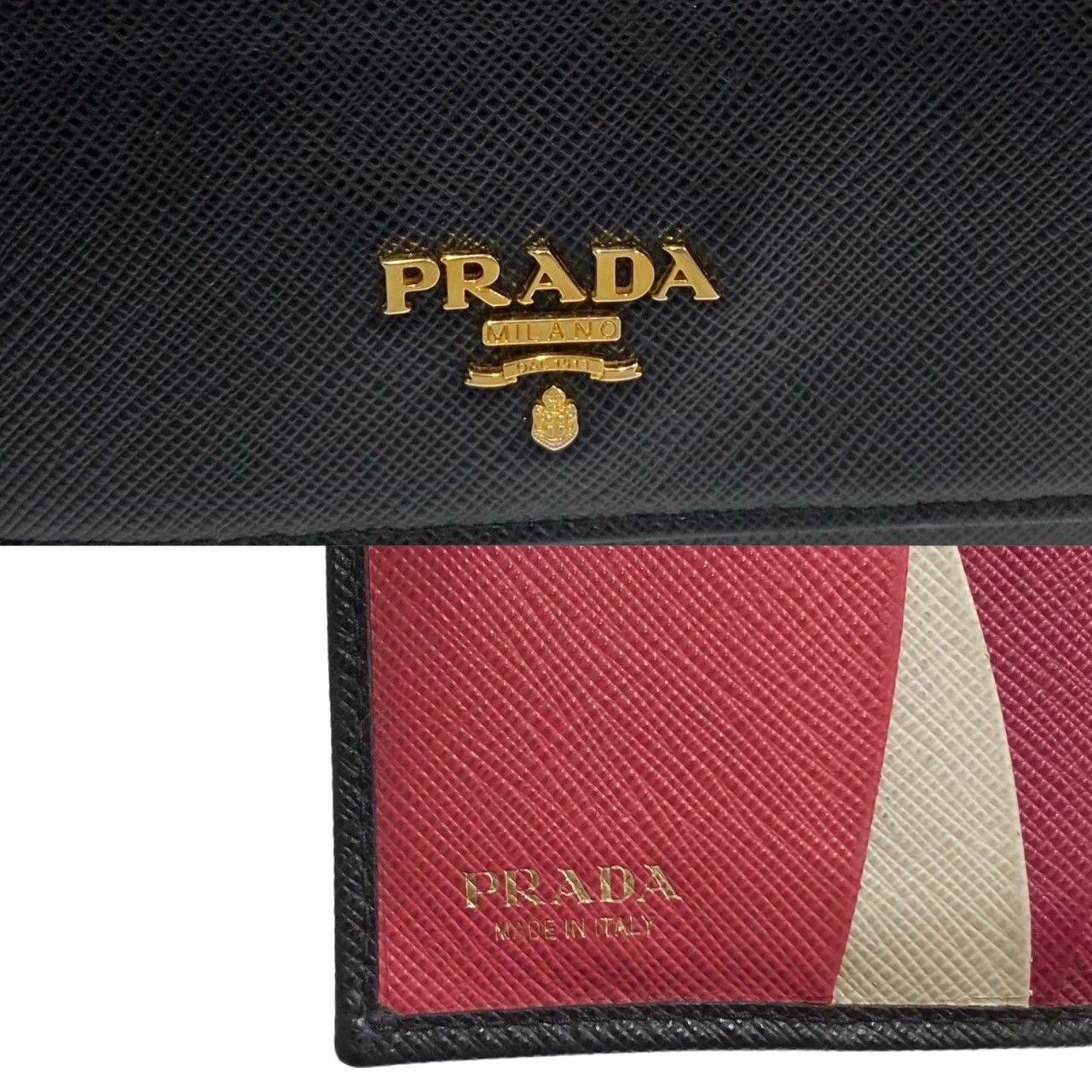 極 美品 保存箱 カード付 PRADA プラダ ロゴ 金具 サフィアーノ レザー