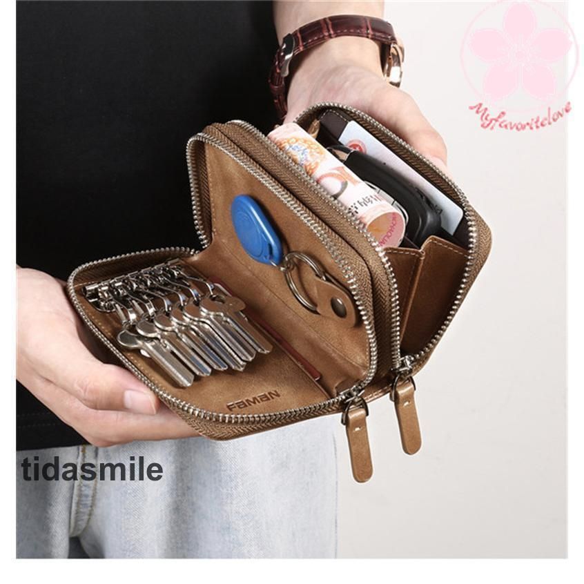 キーケース スマートキーケース ダブルファスナー 本革 メンズ レディース ミニ財布 レザー キーホルダー ２つ 鍵 同時収納 大容量 上品 キーケース スマートキーケース ダブルファスナー 本革 メンズ