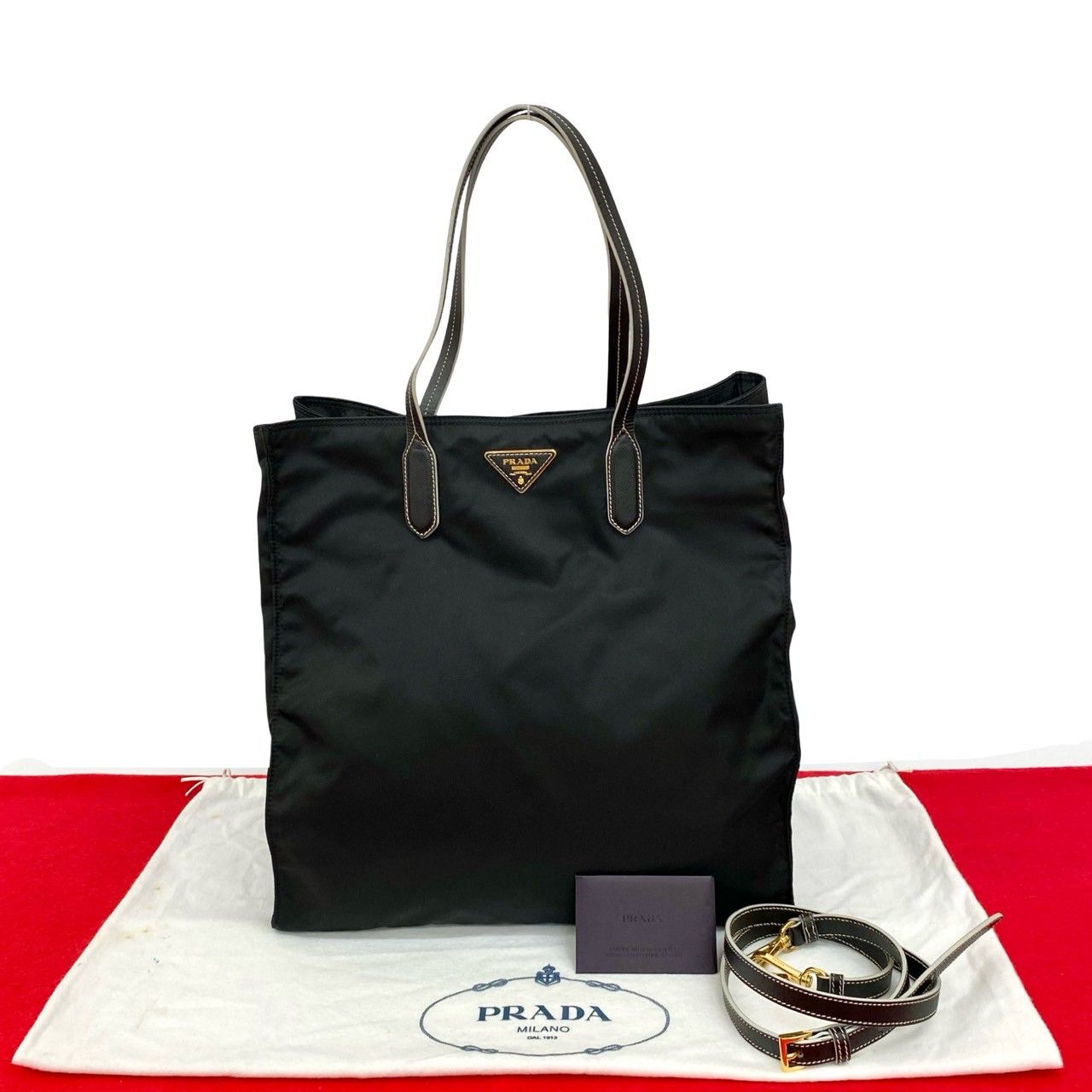 ほぼ未使用 PRADA プラダ 三角ロゴ 金具 ナイロン サフィアーノ レザー 
