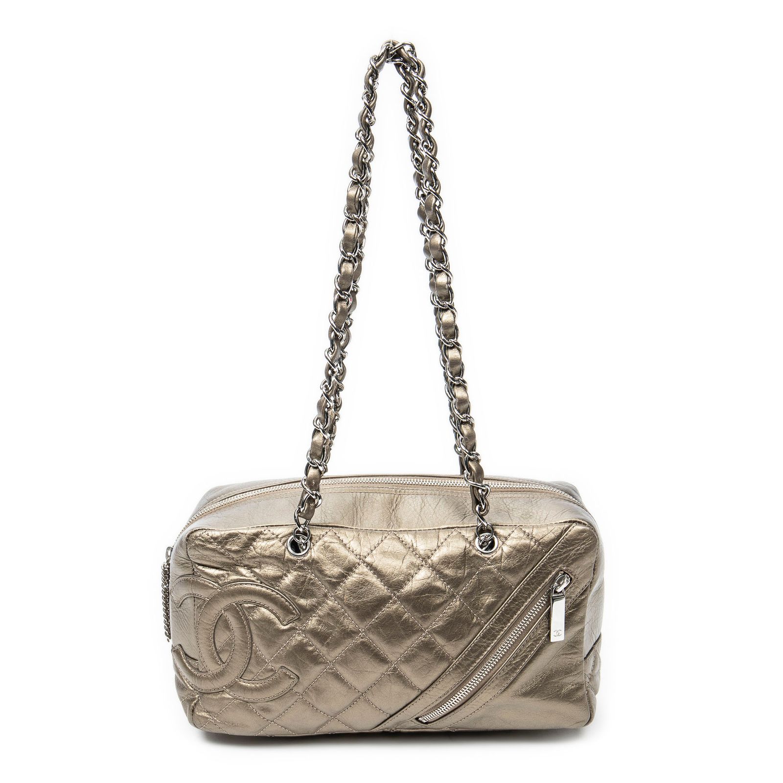 CHANEL シャネルカンボンライン ボウリングバッグ金マトラッセ エイジド カーフスキン レザーA