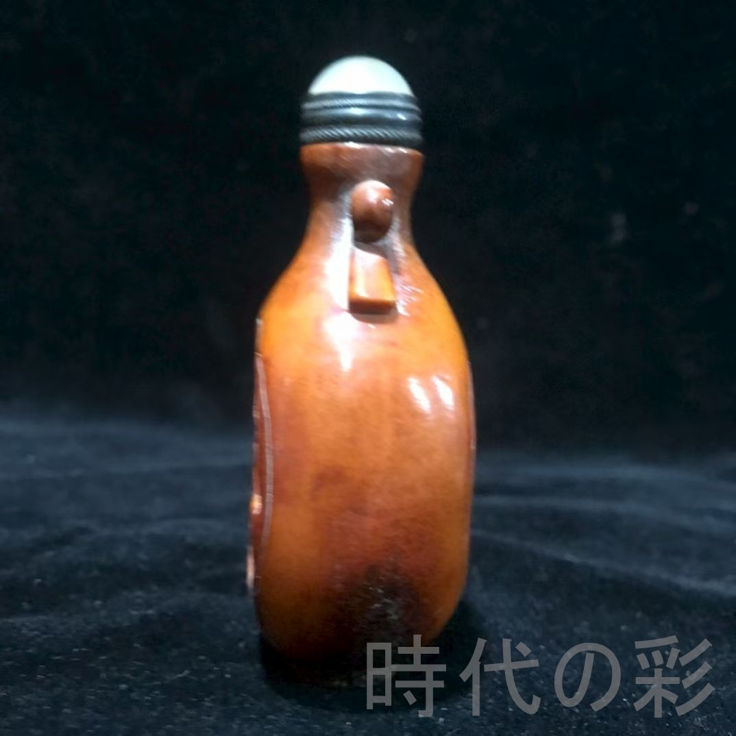 中国古美術 老鹿角雕 人物故事鼻煙壺 細密彫刻 包漿厚重 時代物 古董品 蔵友館蔵品 細工 古置物 縁起物 時代物 R07092115