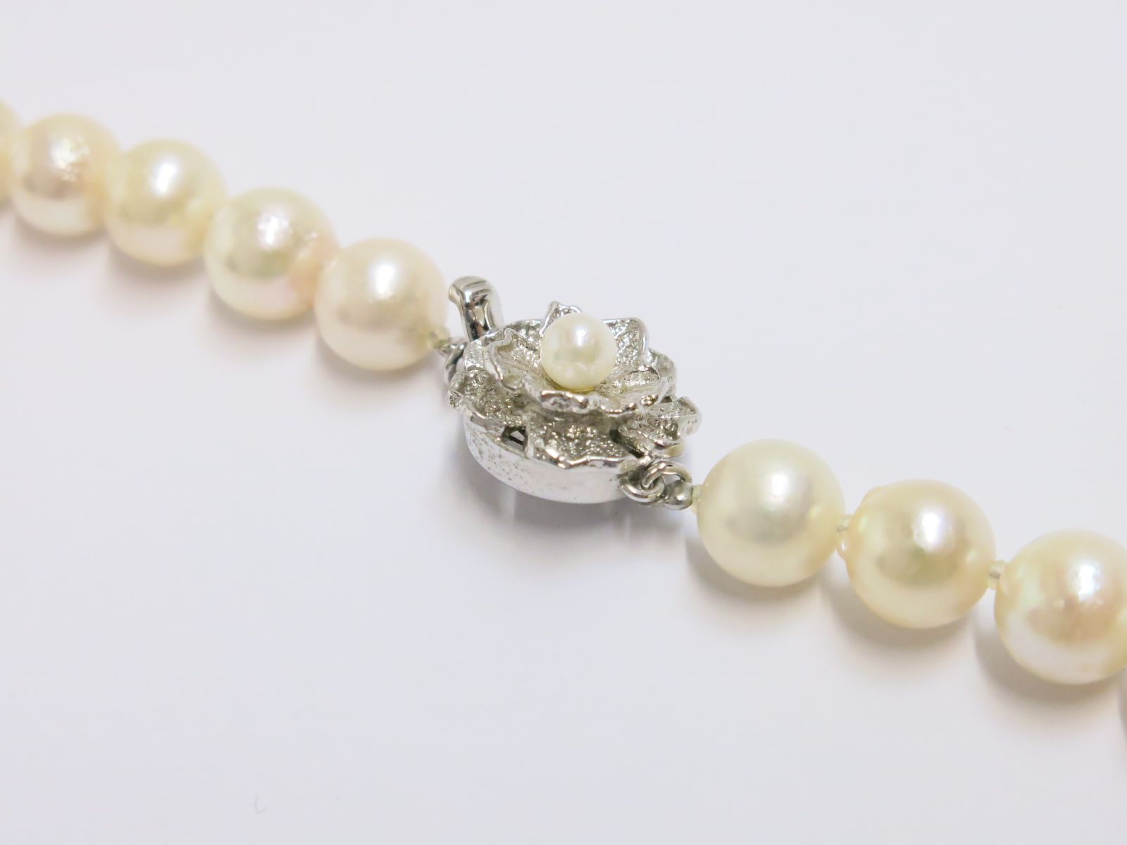 本真珠 ネックレス 8～8.5mm 照り巻き/B 色味/薄い乳白色 シルバー金具 