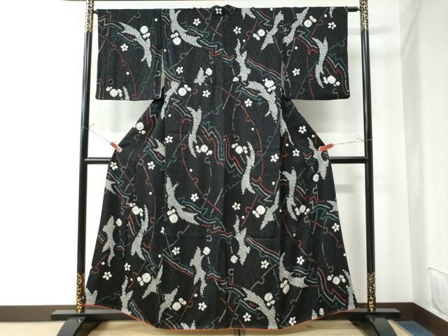 平和屋着物○大変加工の良い総絞り小紋 黒地 正絹 逸品 CAAX4430ut