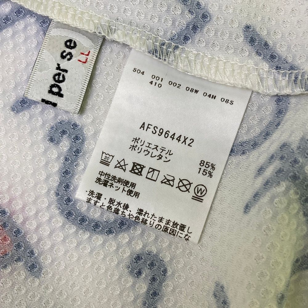サイズ：LL AND PER SE アンパスィ  ハイネック 半袖Tシャツ 総柄 ホワイト系 [240101487403] ゴルフウェア レディース ストスト サイズ：LL AND PER SE アンパスィ ハイネック 半袖Tシャツ 総柄