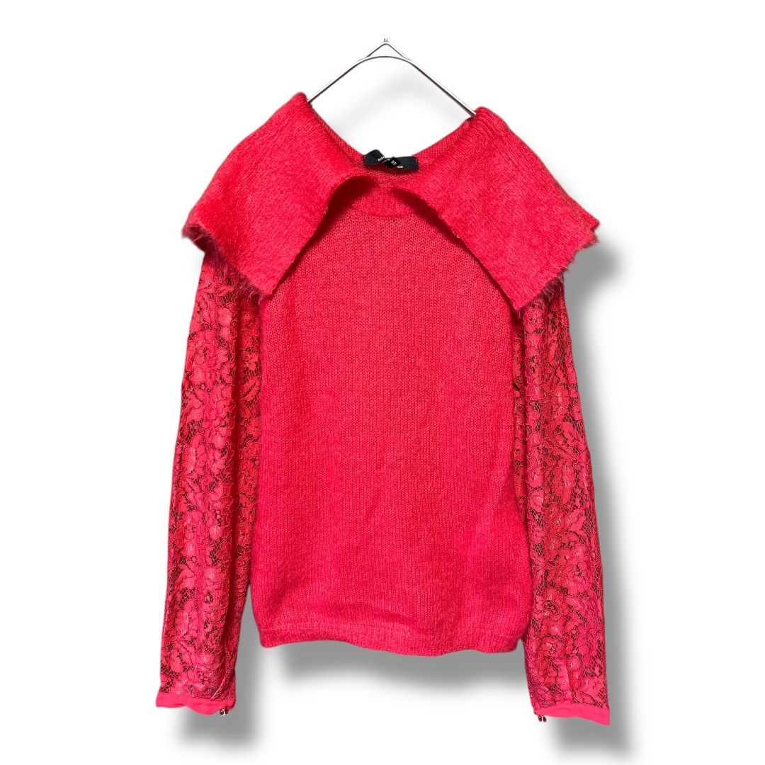 【未使用級♡着用1回】エリザベッタフランキ　ジップアップニットブルゾン　38 ELISABETTA FRANCHI エリザベッタフランキ レーススリーブニット