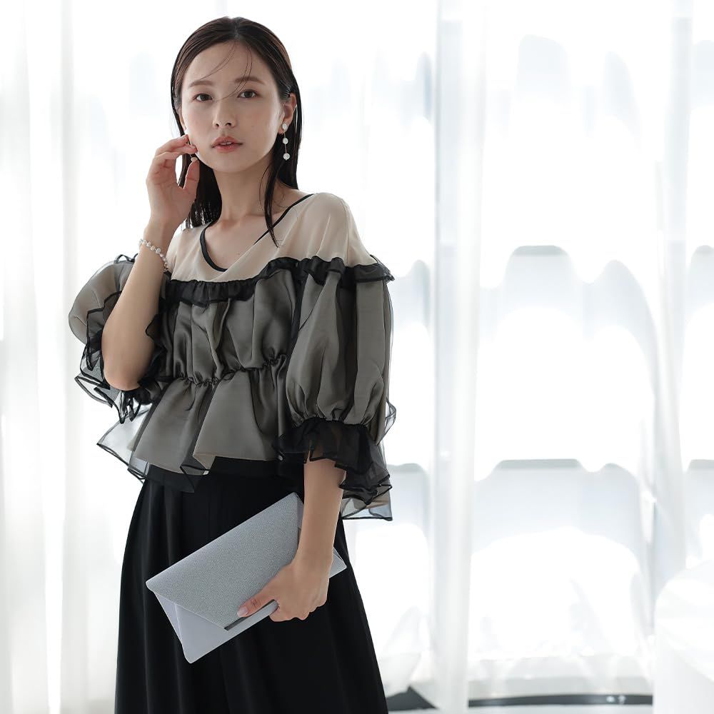 MORE AUNI 結婚式 ドレス パーティードレス ワンピース レディース 結婚式に着て行く お呼ばれ ギャザー トップス パンツドレス 披露宴 324240 BLK S