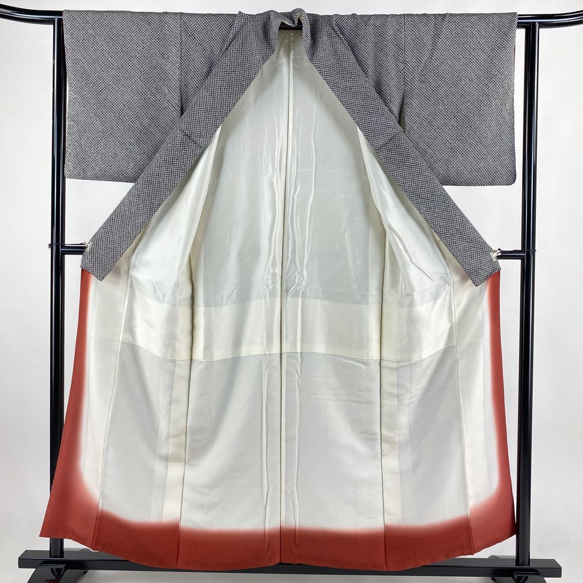 小紋 身丈154.5cm 裄丈64cm M 袷 総絞り 黒灰 正絹 美品 名品