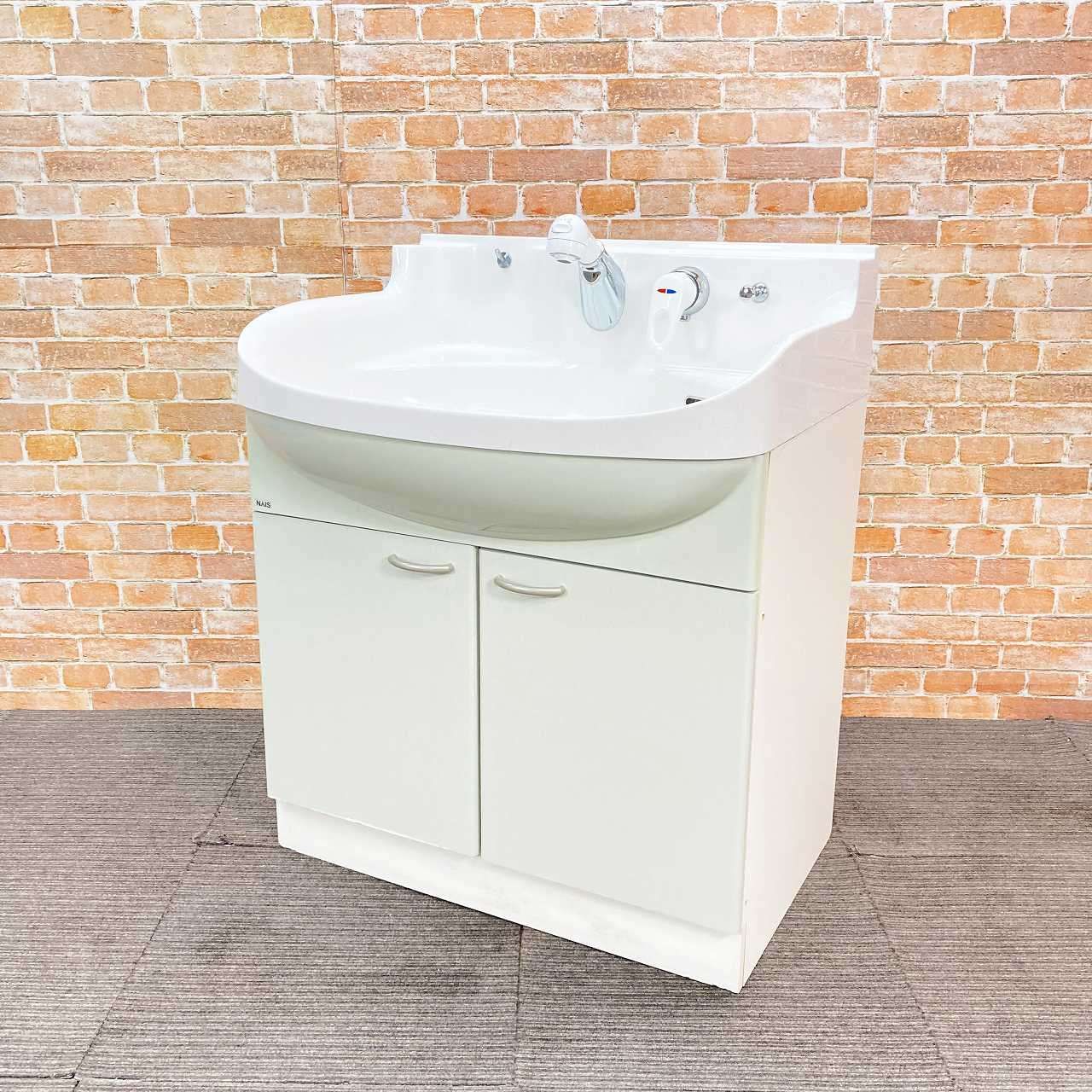 訳あり 松下電工 FRP製 水栓シャワー蛇口付き 2枚扉タイプ 手洗台 洗面化粧台 幅75cm 750mm 44J