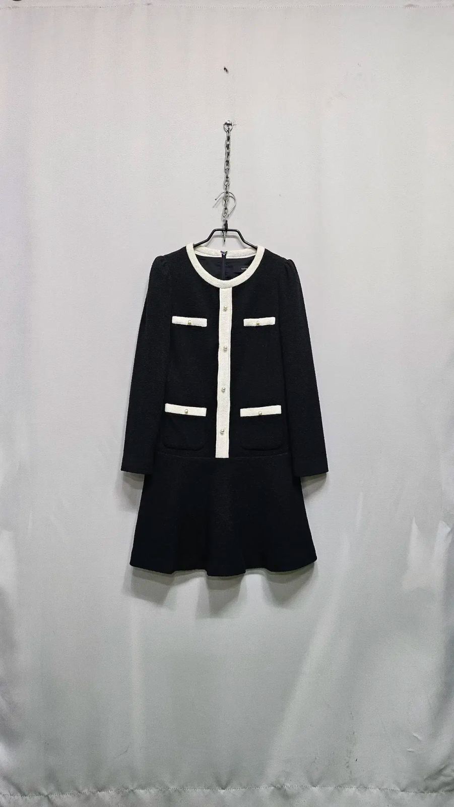 サテンツイード ミニワンピース ブラック- 뒷ジッパー