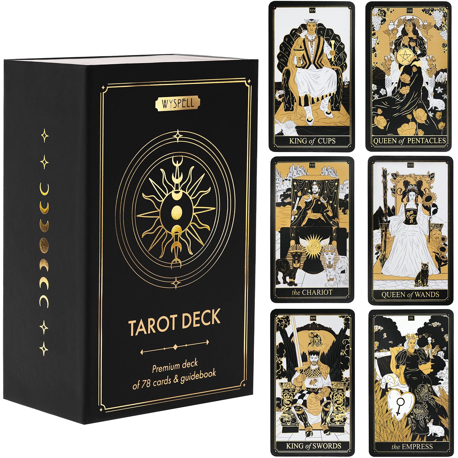 Wyspell Classic Tarot Deck with Guidebook - 78 G Tarot Cards for Beginners Tarot Deck Set - Black Tarot Decks with Guide ブラック