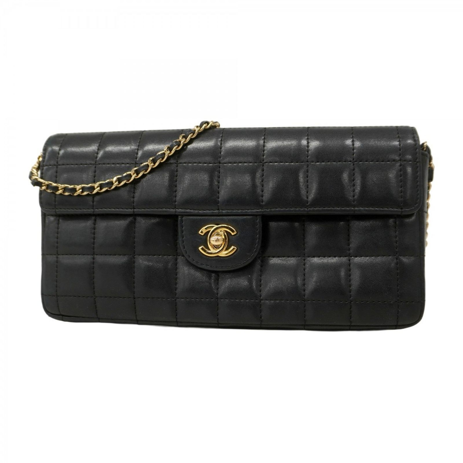 シャネル Chanel シャネル ショルダーバッグ チョコバー チェーンショルダー ラムスキン ブラック レディース