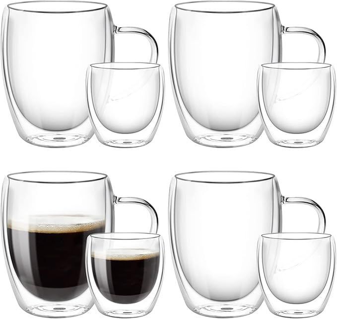 【在庫処分】TeamSky 8個セット ダブルウォール グラス 80ML 350ml 耐熱 コーヒーグラス 二重構造 コップ 保温 保冷 透明 断熱 結露しないコップ ティーカップ シンプル 家用 マグカップ おしゃれ 