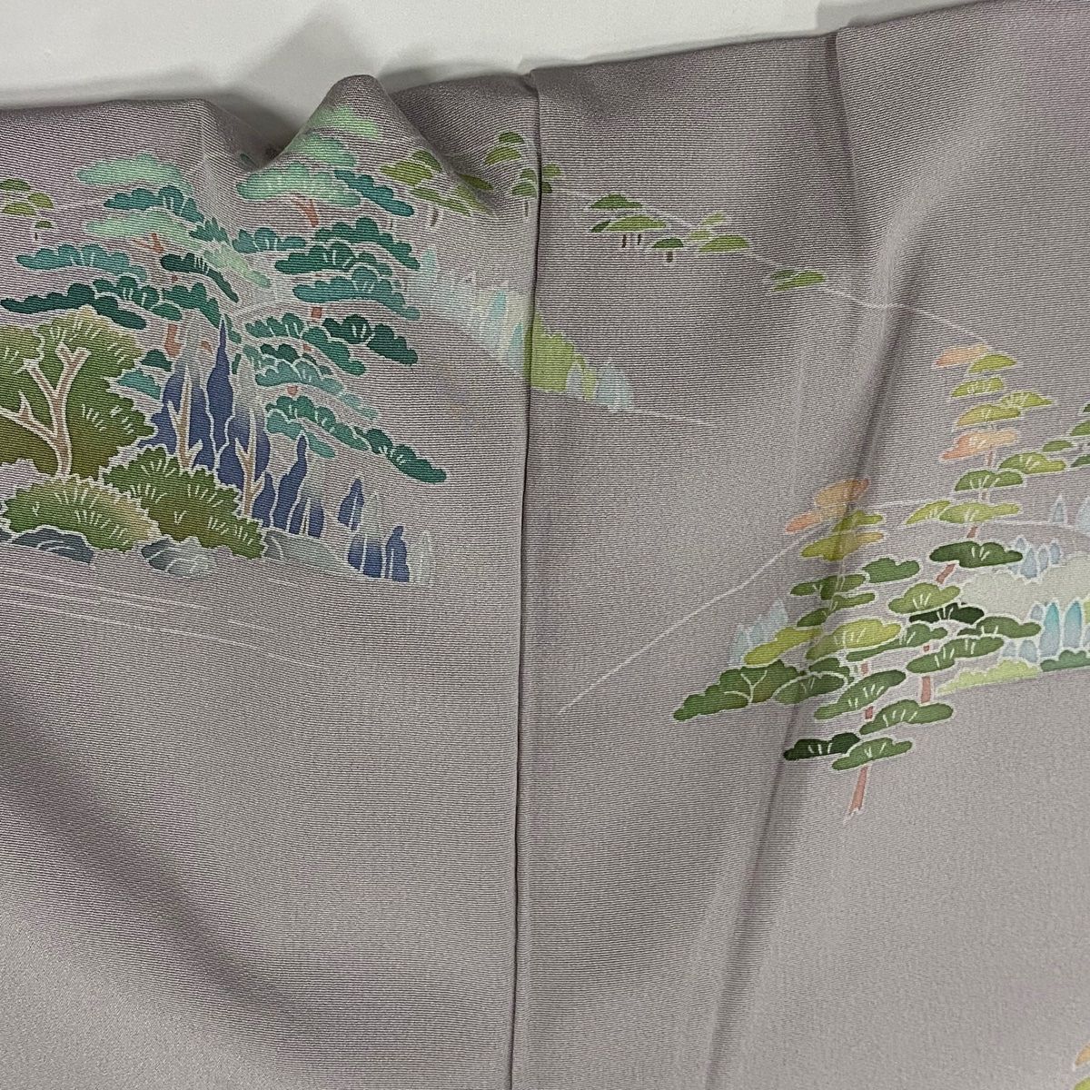 訪問着 身丈157cm 裄丈64cm M 袷 落款 風景 松梅 薄紫 正絹 美品 秀品 【中古】