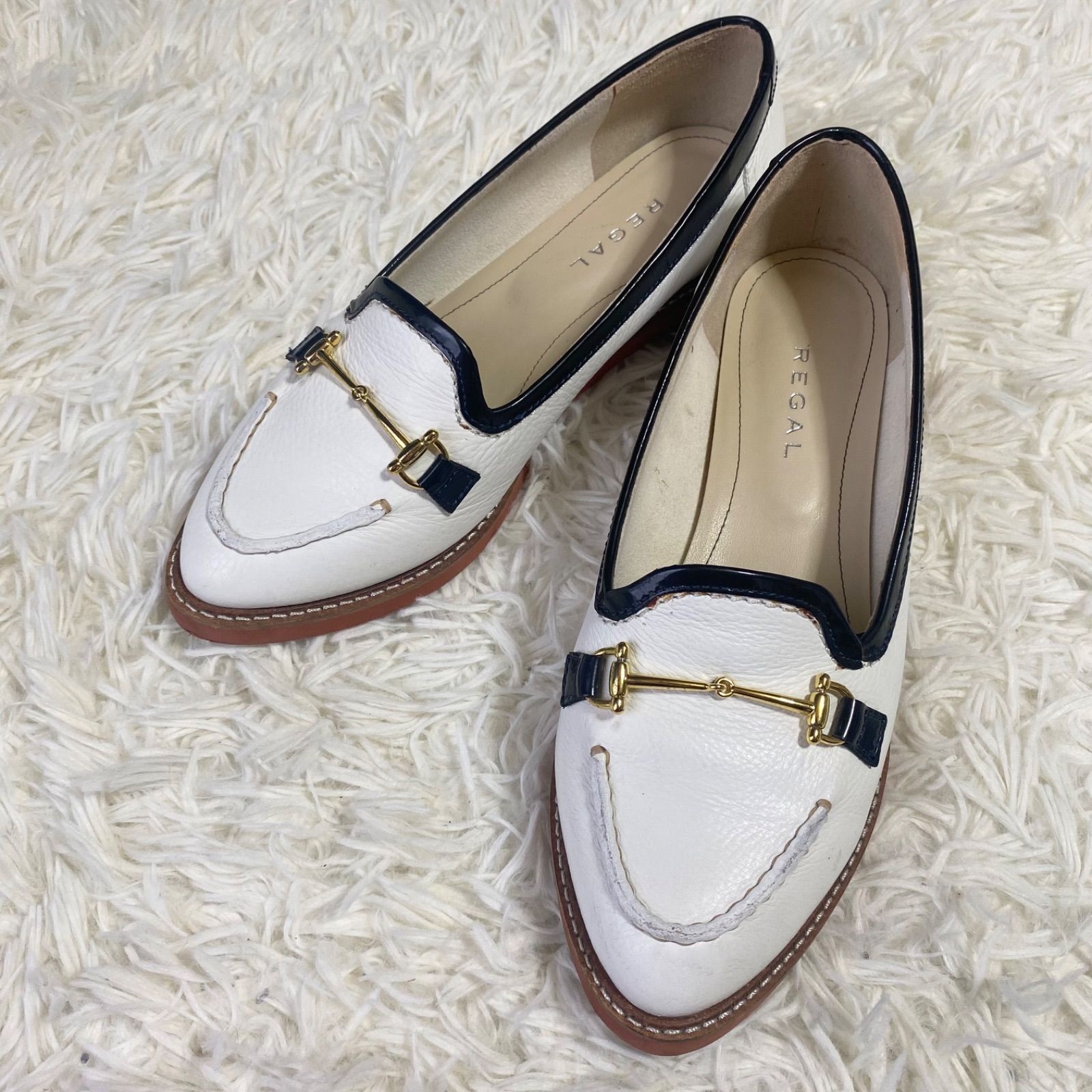 【良品】REGAL リーガル　ビットローファー（23）金具　レザー　革靴　白 良品】REGAL リーガル ビットローファー（23）金具 レザー 革靴
