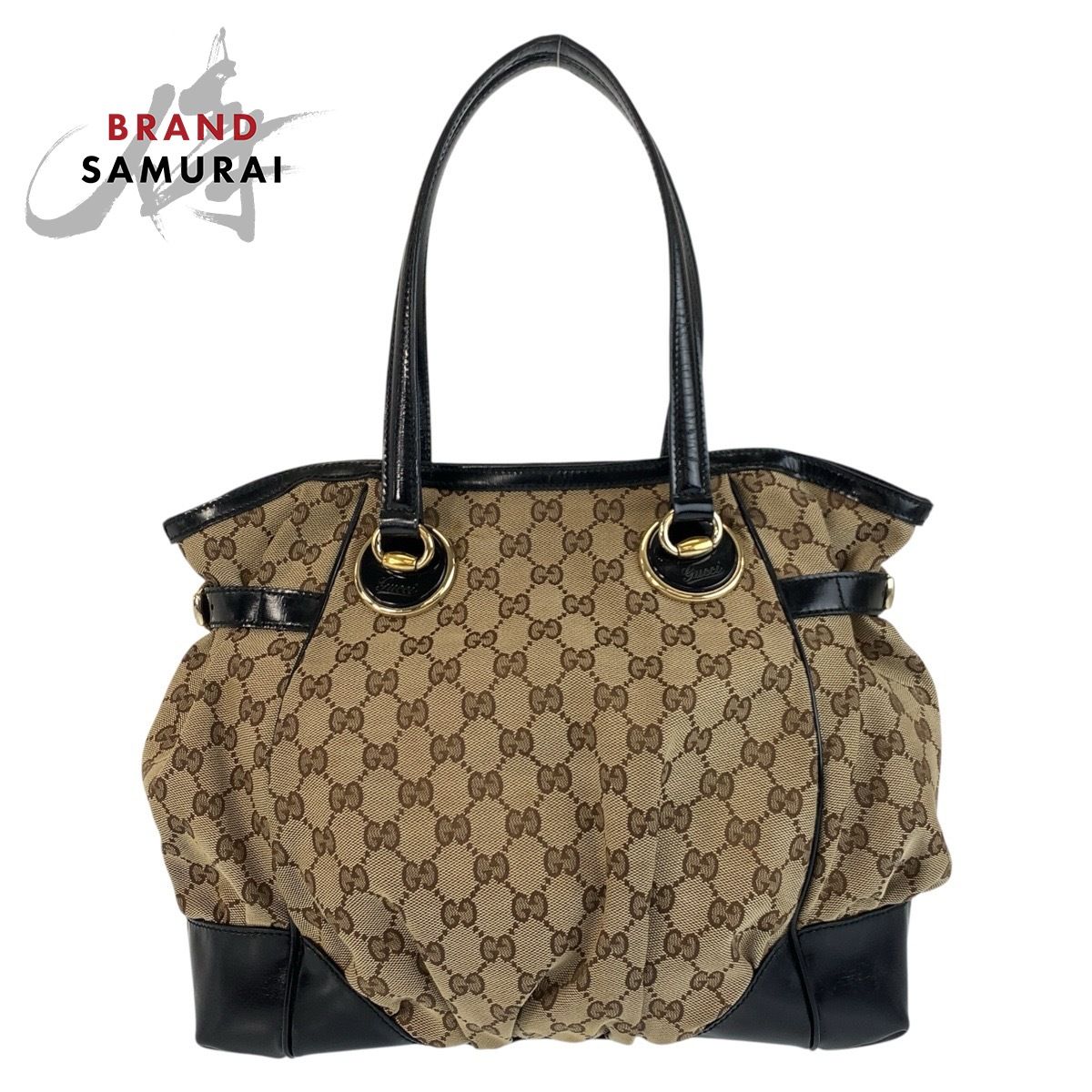 美品 GUCCI グッチ ベージュ ブラック 黒 ゴールド金具 GGキャンバス 
