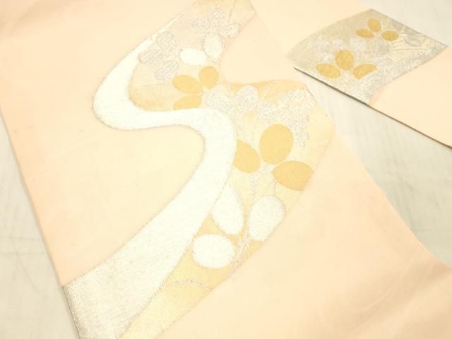 平和屋着物＊夏物 九寸名古屋帯 唐織 草花文 銀糸 正絹 逸品 DAAY8331cm