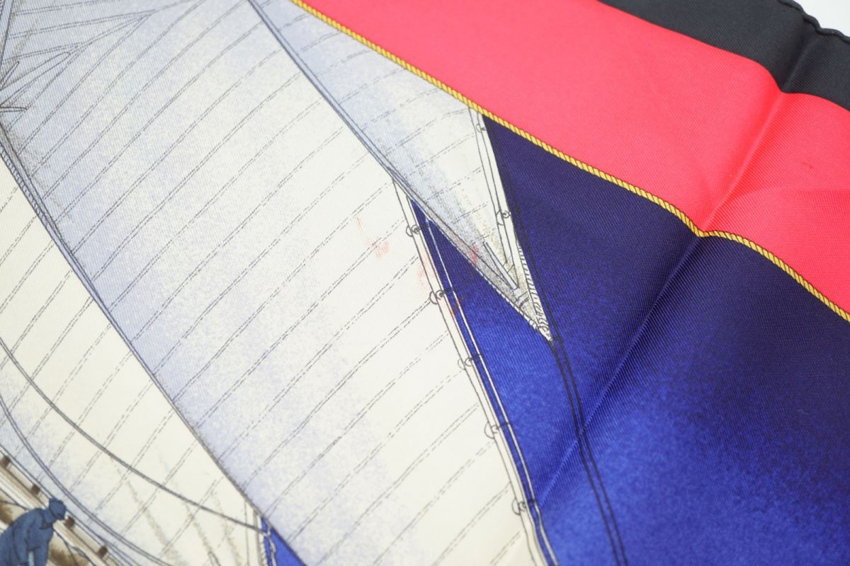 良品　HERMES エルメス カレ90 RAFALES 疾風 ブルースカーフ HERMES - 良品 HERMES エルメス カレ90 RAFALES 疾風 ブルー