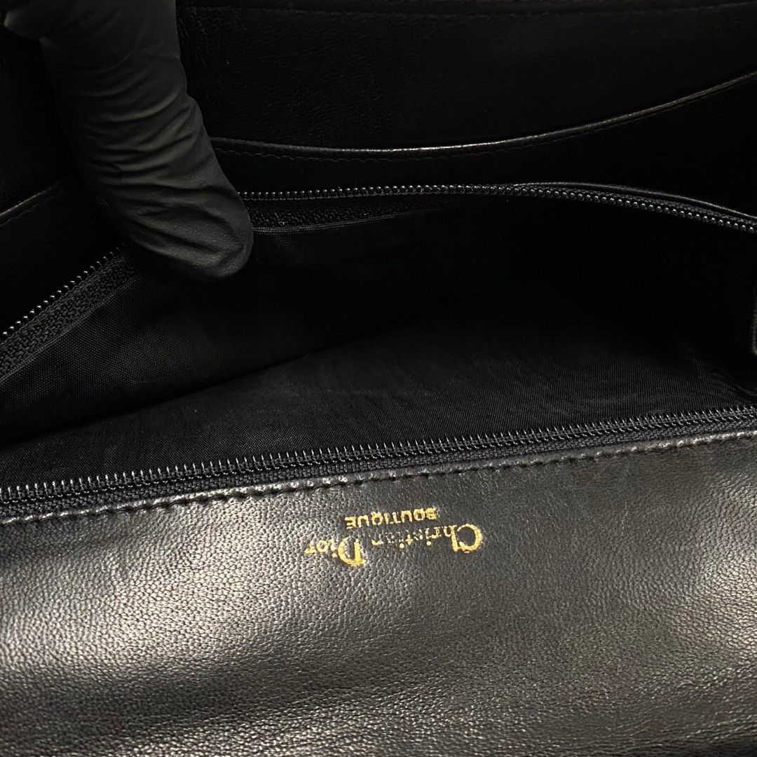 極 美品 保存袋付 Christian Dior ディオール ハニカム 金具 レザー 本革 2way クラッチバッグ ミニ ショルダーバッグ ブラック 24050