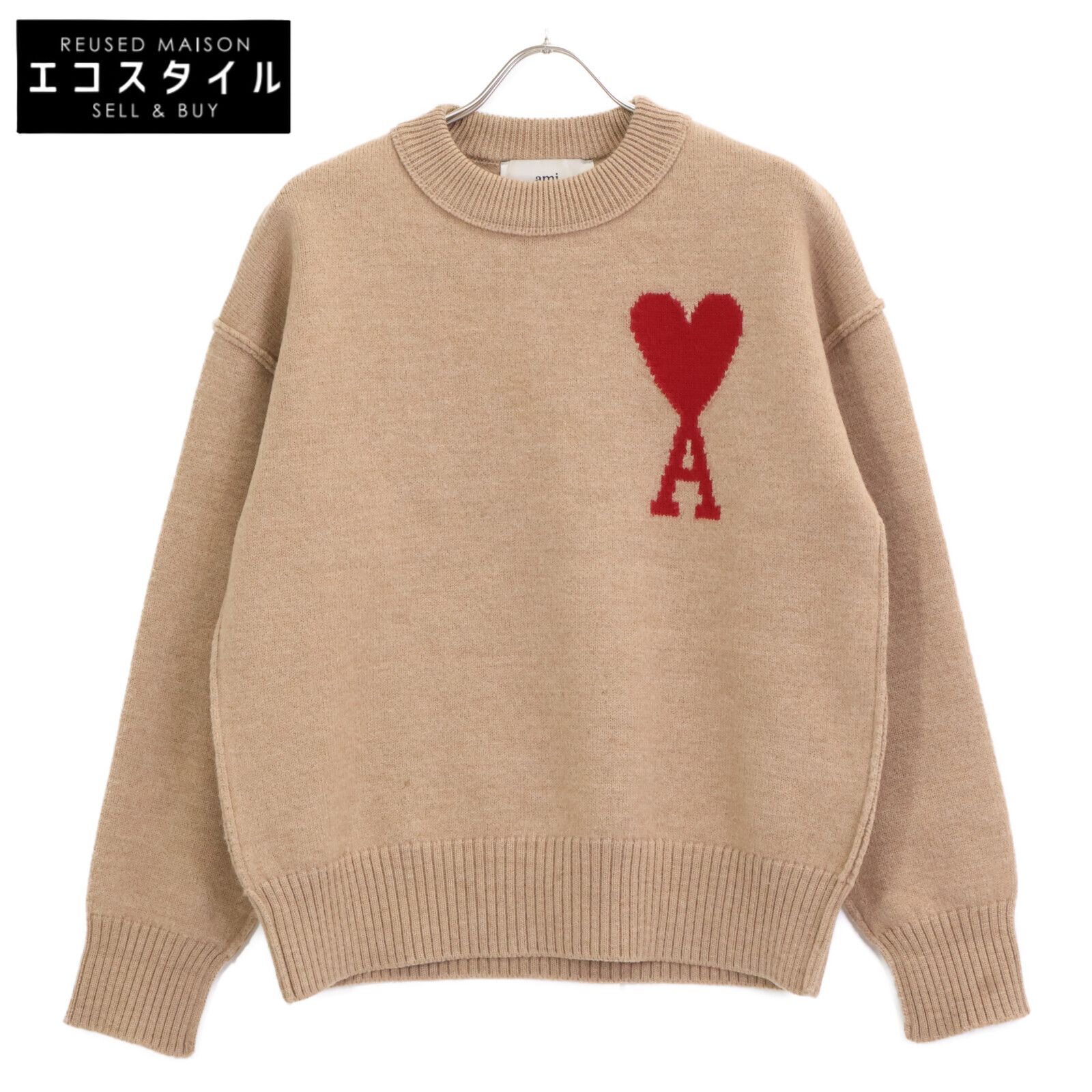 アミパリス　ブラウンハートロゴ　クルーネックセーター　セーター アミパリスブラウンハートロゴクルーネックセーターセーター