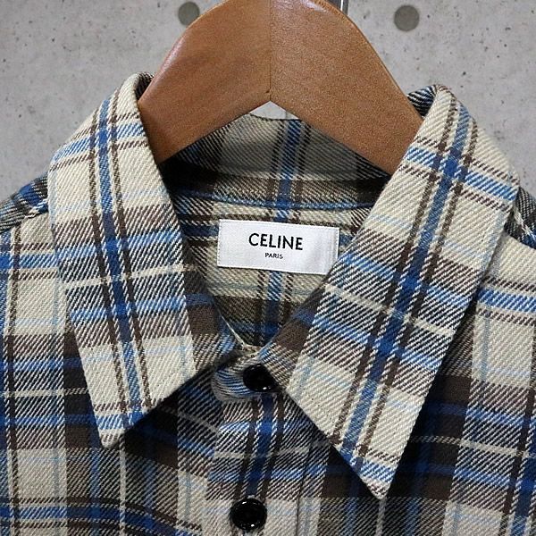 銀座店 セリーヌ 未使用 チェック ルーズシャツ コットン メンズ size 
