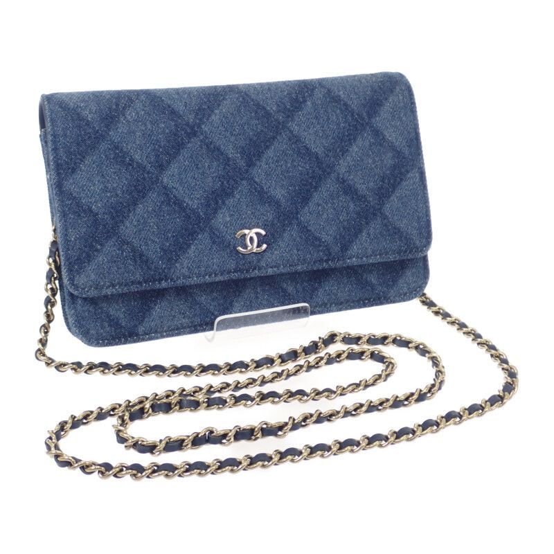 CHANEL クラシックチェーンウォレット 長財布 デニム ネイビー ゴールド金具