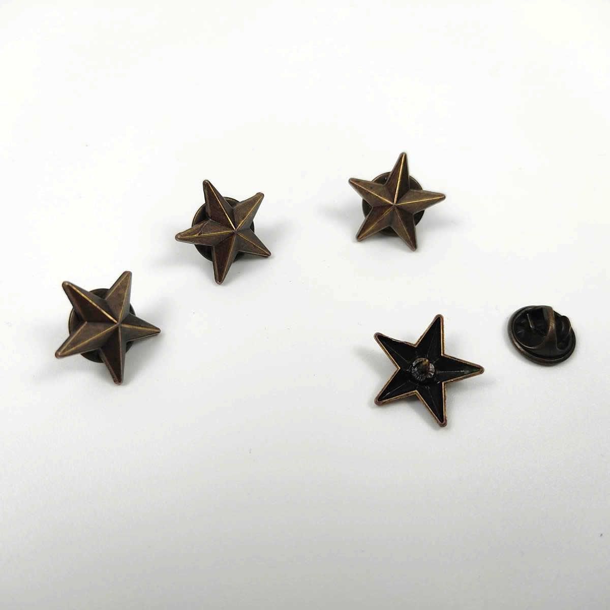 星 五角形 ピンバッジ 4個セット ピンズ 立体 アンティーク調 銅