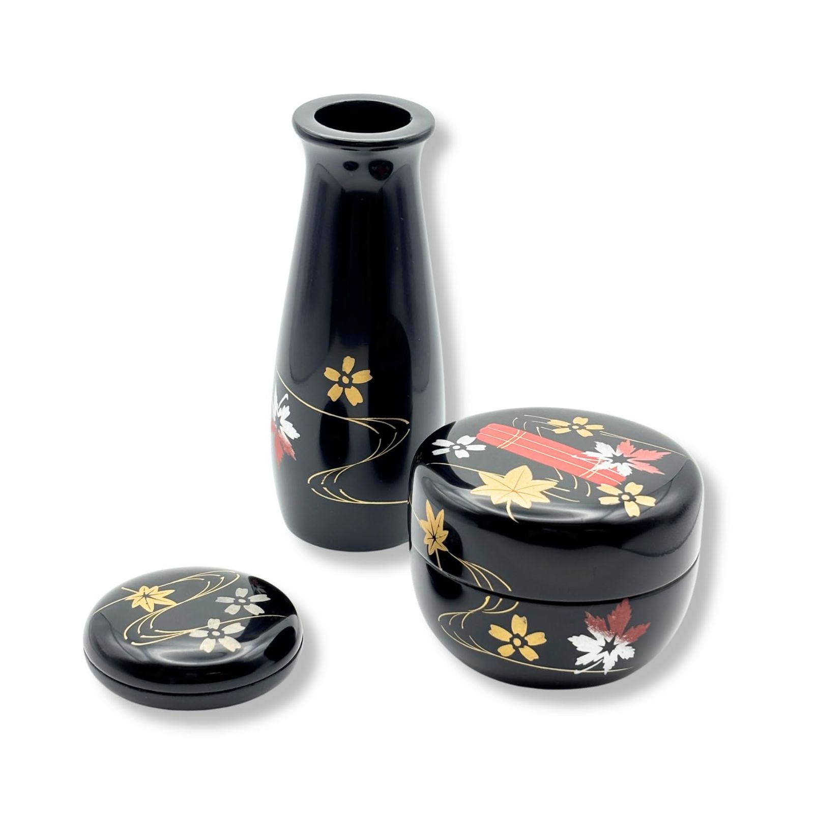 茶道具 塗 三点セット 棗 香合 茶筅筒 黒 花筏 木製 黒花筏 木製