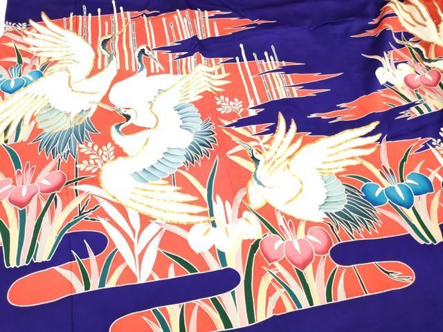 平和屋着物○アンティーク 大正ロマン 小振袖 流水地紙飛鶴花文