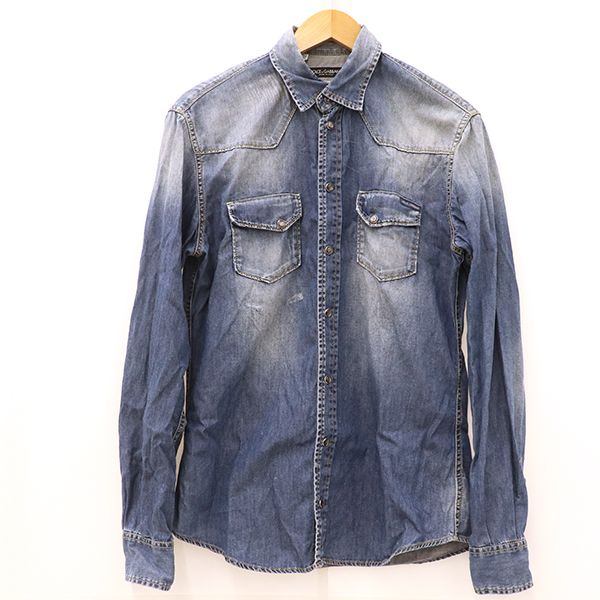 ドルチェ-ガッバーナ DOLCE-GABBANA デニムシャツ メンズ ブルー サイズ15|40 yy 4000064801000781