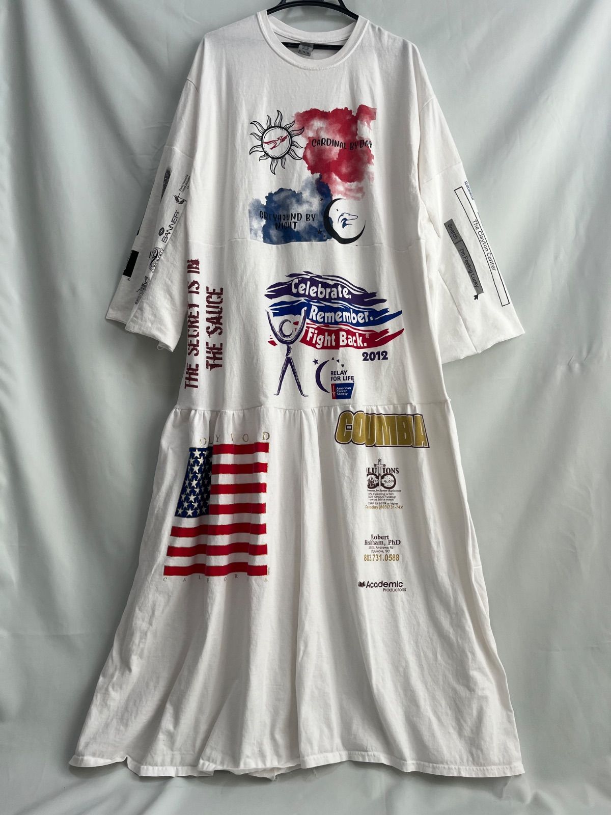 リメイク古着 remakeードッキングワンピース 長袖ロングワンピース ロゴT 白