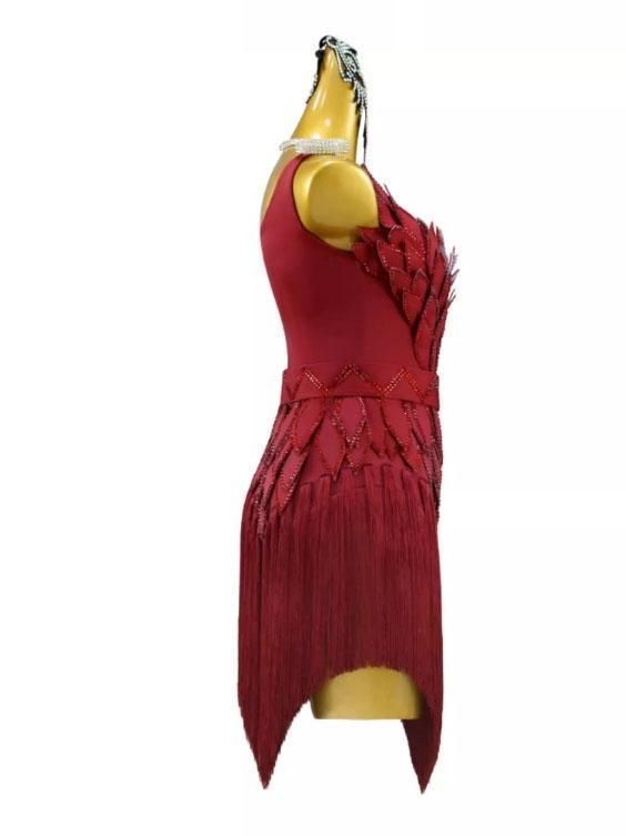 新作 ラテンドレス ワンピース ラテン衣装 ワインレッド オーダー