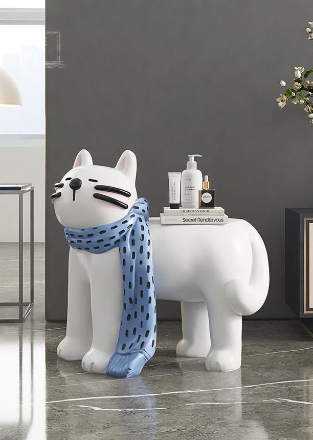 クリームスタイルの大きな猫のサイドテーブルフロアオーナメントホームアクセサリーポーチ装飾靴ベンチテレビキャビネットの隣の新築祝い